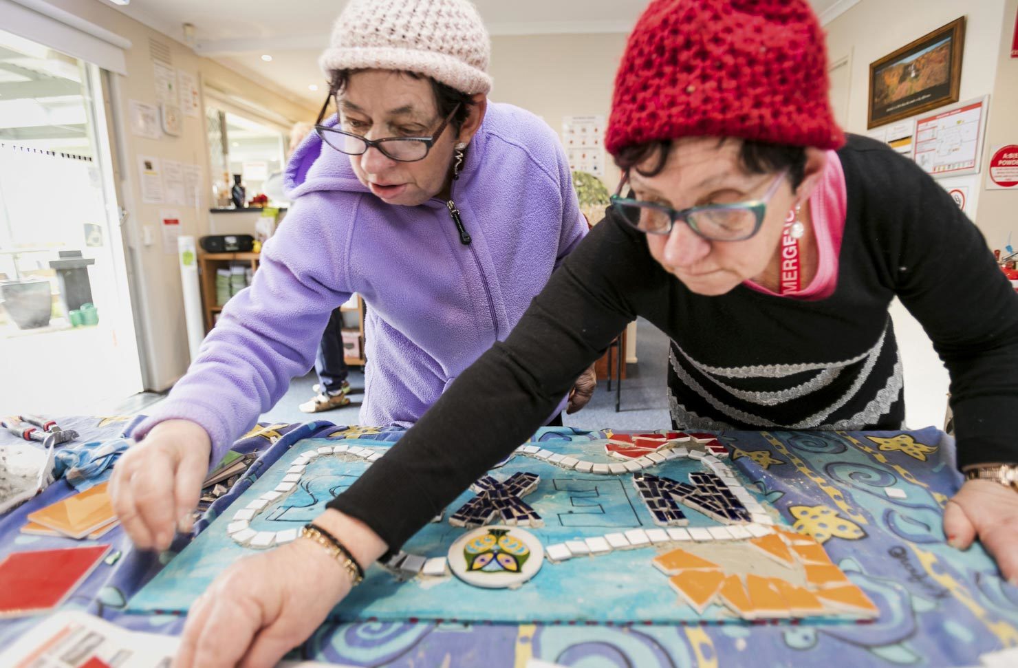 Elderley, aged care, women making crafts