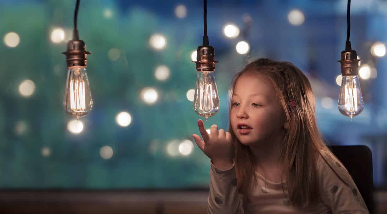 Girl with light bulbs