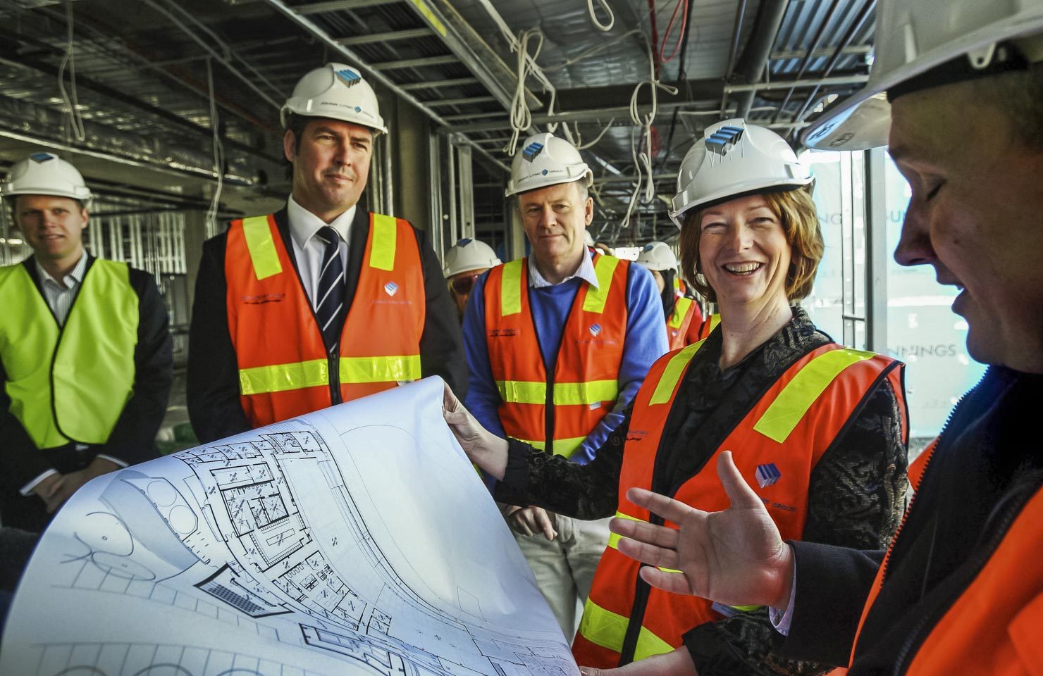 Former Prime Minister Julia Gillard on a construction site