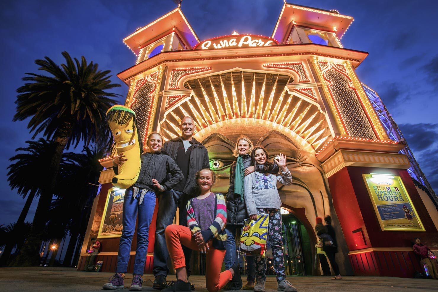 Luna Park at night with family