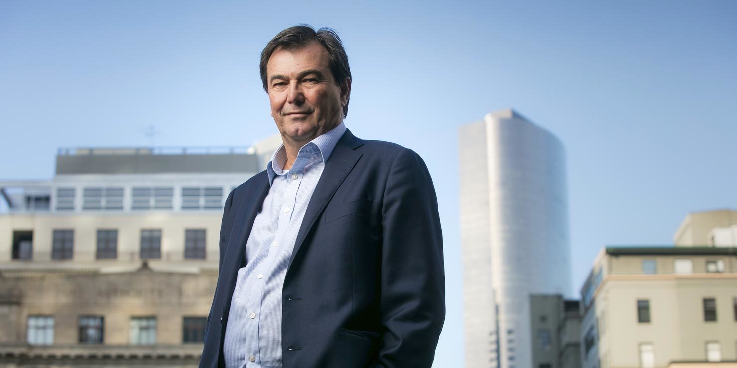 Businessman in front of buildings